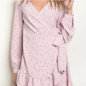 PETAL ROZ LONG SLEEVE WRAP DRESS WITH RUFFLED HEM